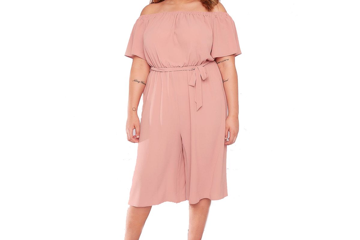 Pink Bardot Culotte Jumpsuit With Waist Tie