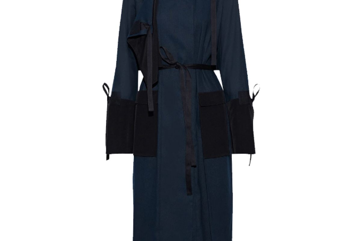 rosetta getty crepe de chine paneled linen blend canvas trench coat