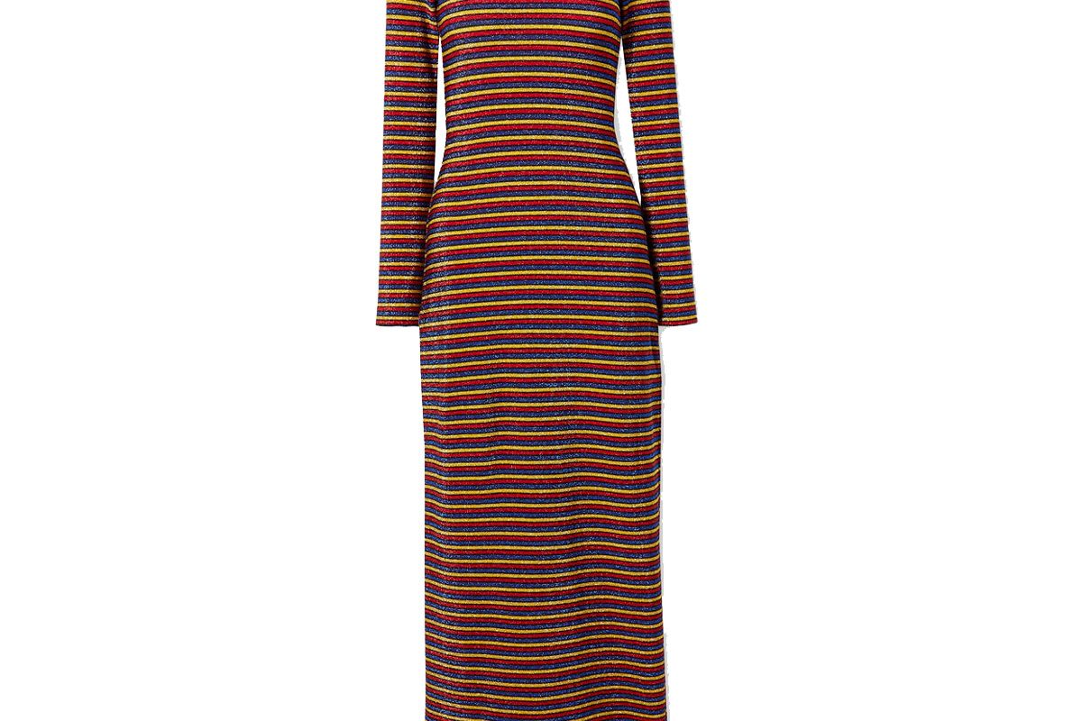rosetta getty metallic striped stretch knit turtleneck maxi dress