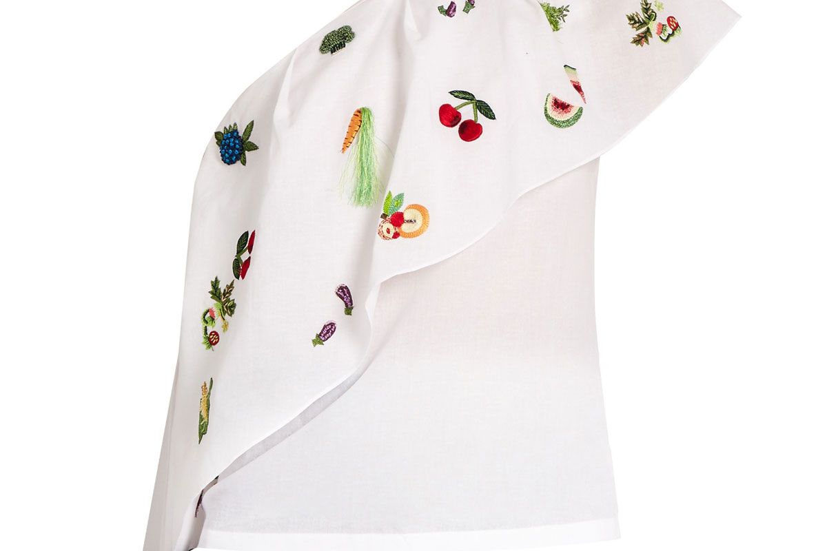 One-Shoulder Embroidered Cotton Top