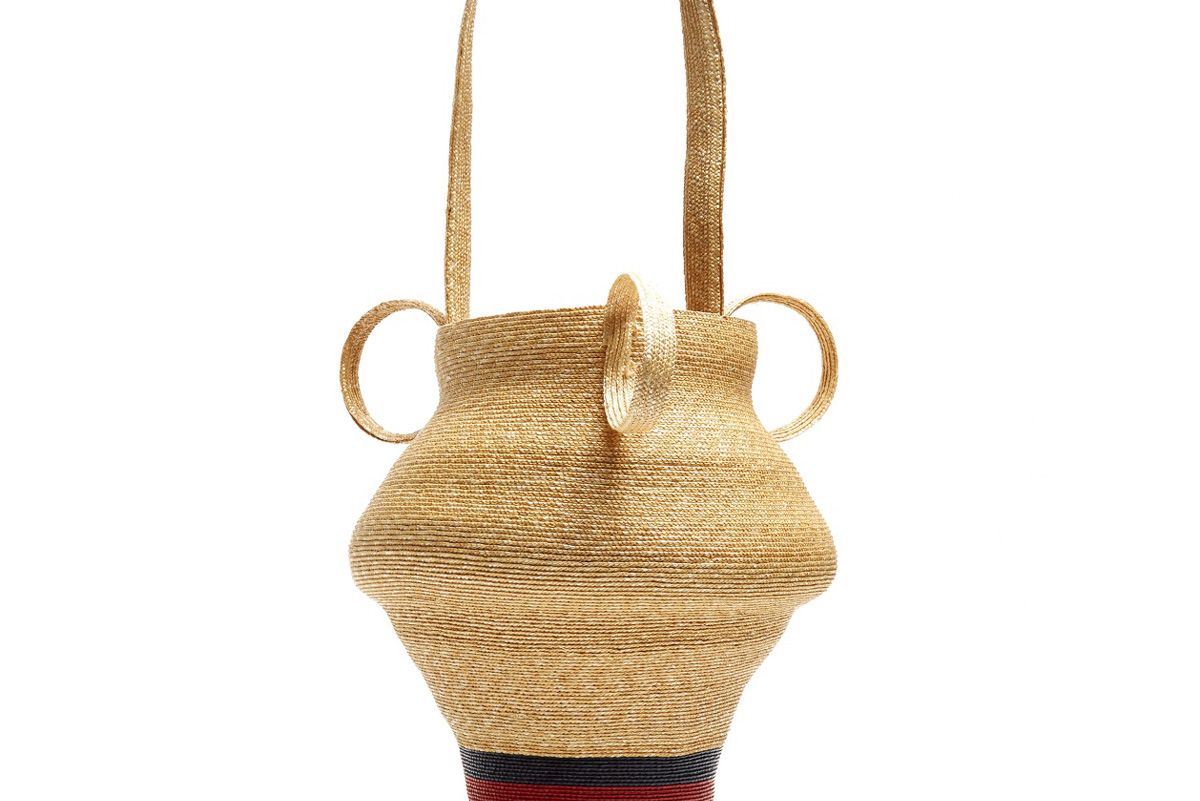 Striped Woven-Straw Jug Bag