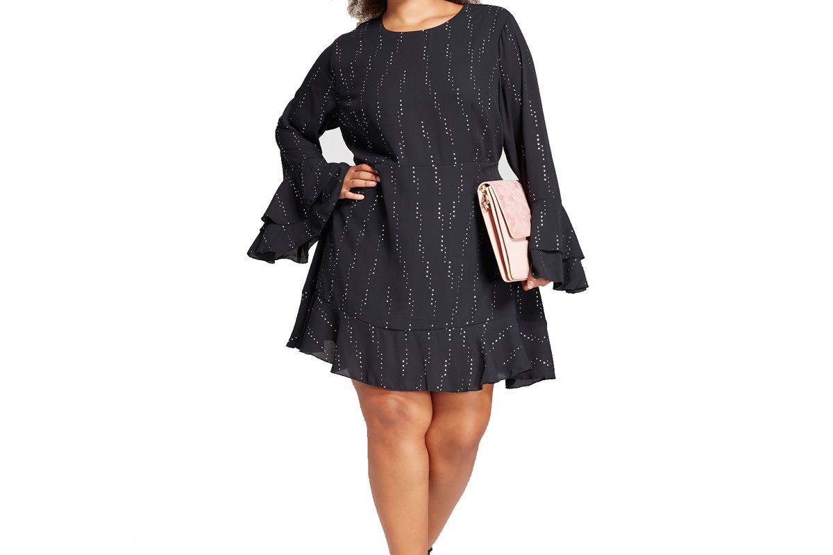 Women’s Plus Size Tiered Ruffle Cuff Mini Dress