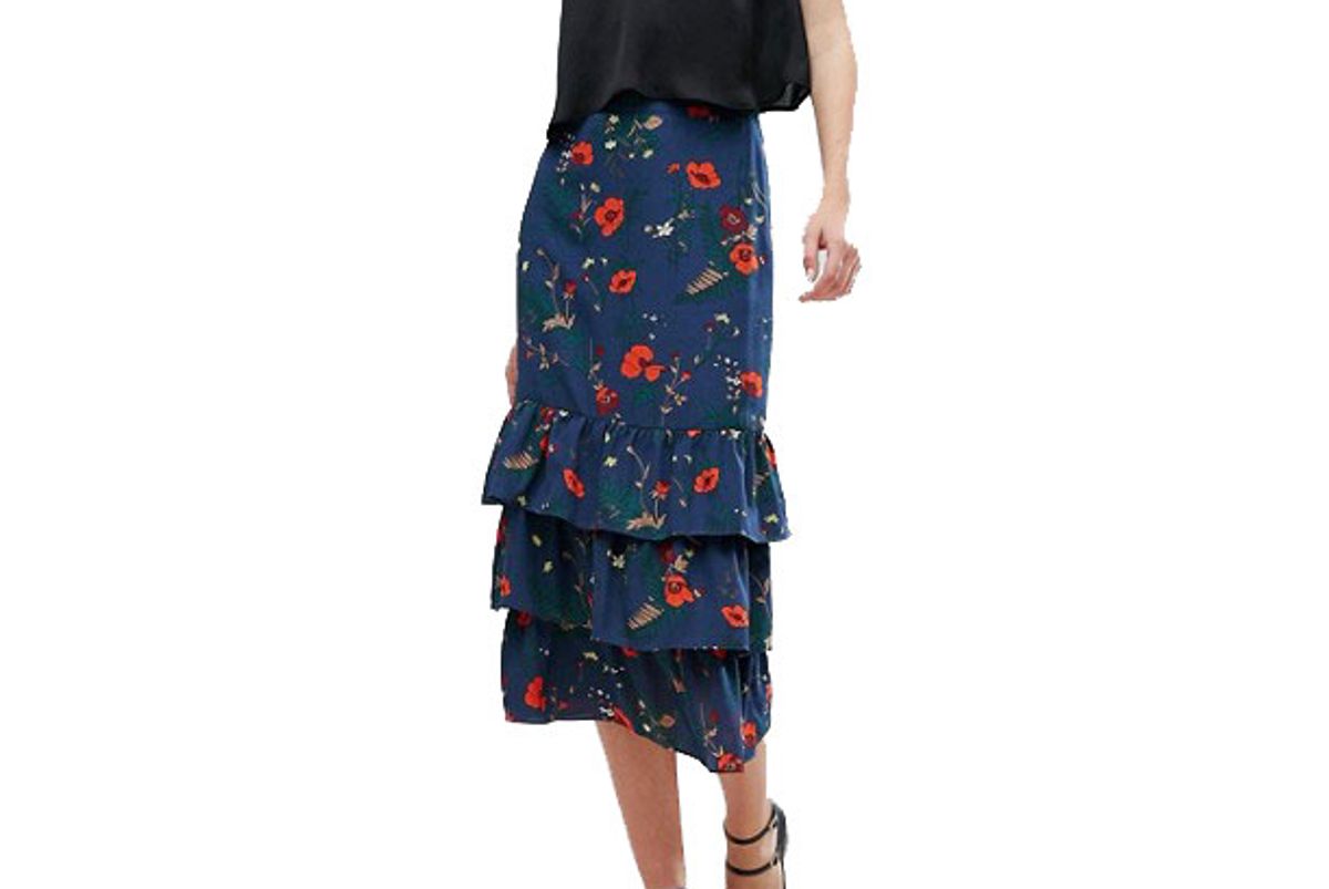 Fashion Union Tall Ruffle Midi Skirt In Floral Print