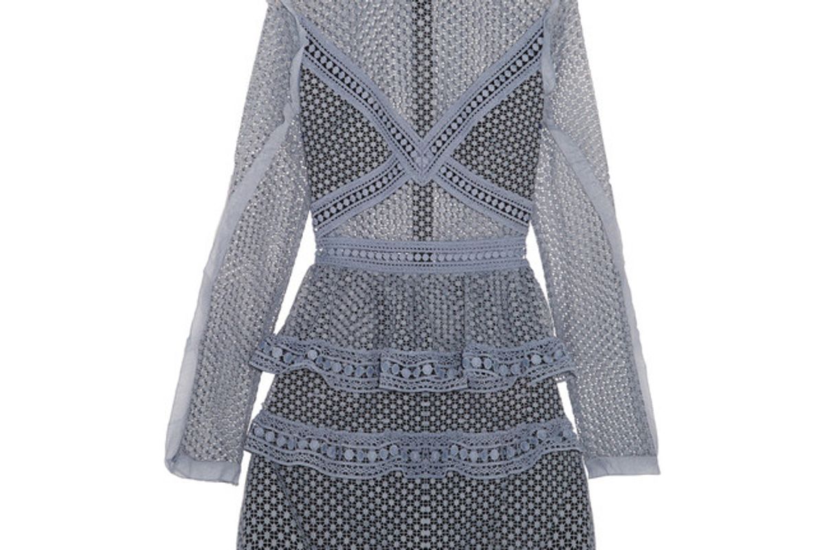 Ruffled Organza-Trimmed Guipure Lace Mini Dress