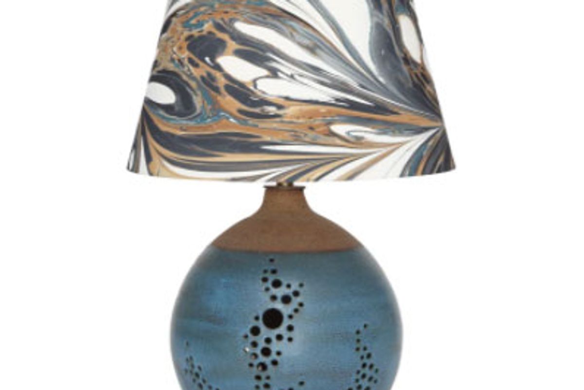 rule of three and heather levine ceramic table lamp with hand marbled shade