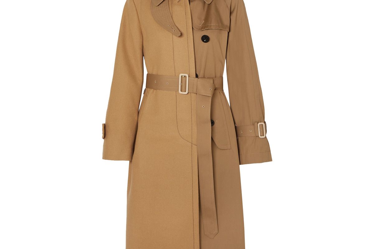 sacai melton wool and cotton gabardine trench coat