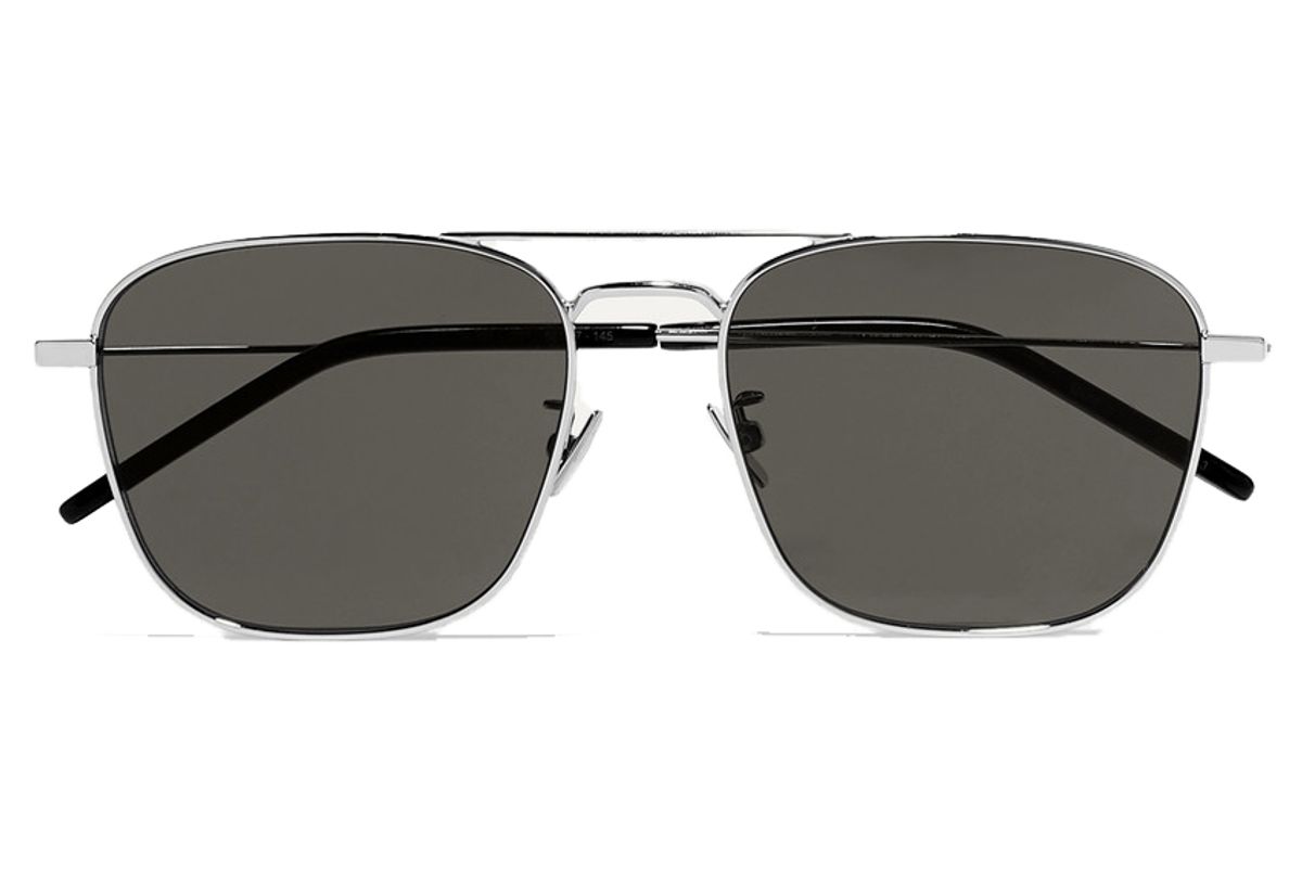 saint laurent aviator style silver tone sunglasses