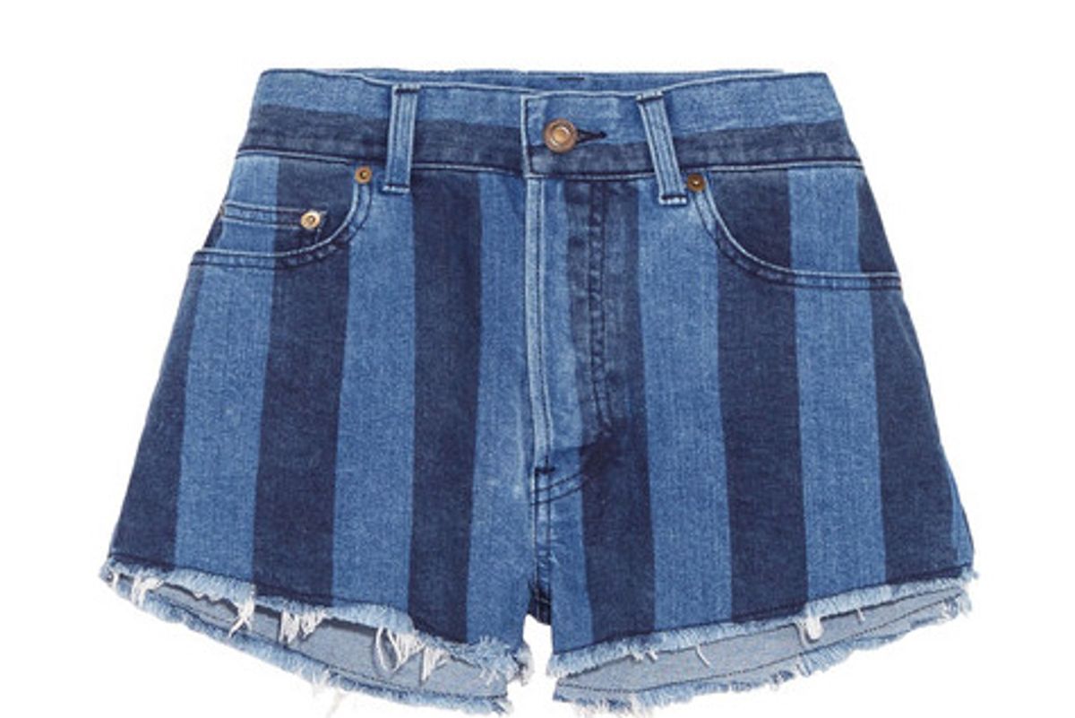 Cut-off Striped Stretch-denim Shorts