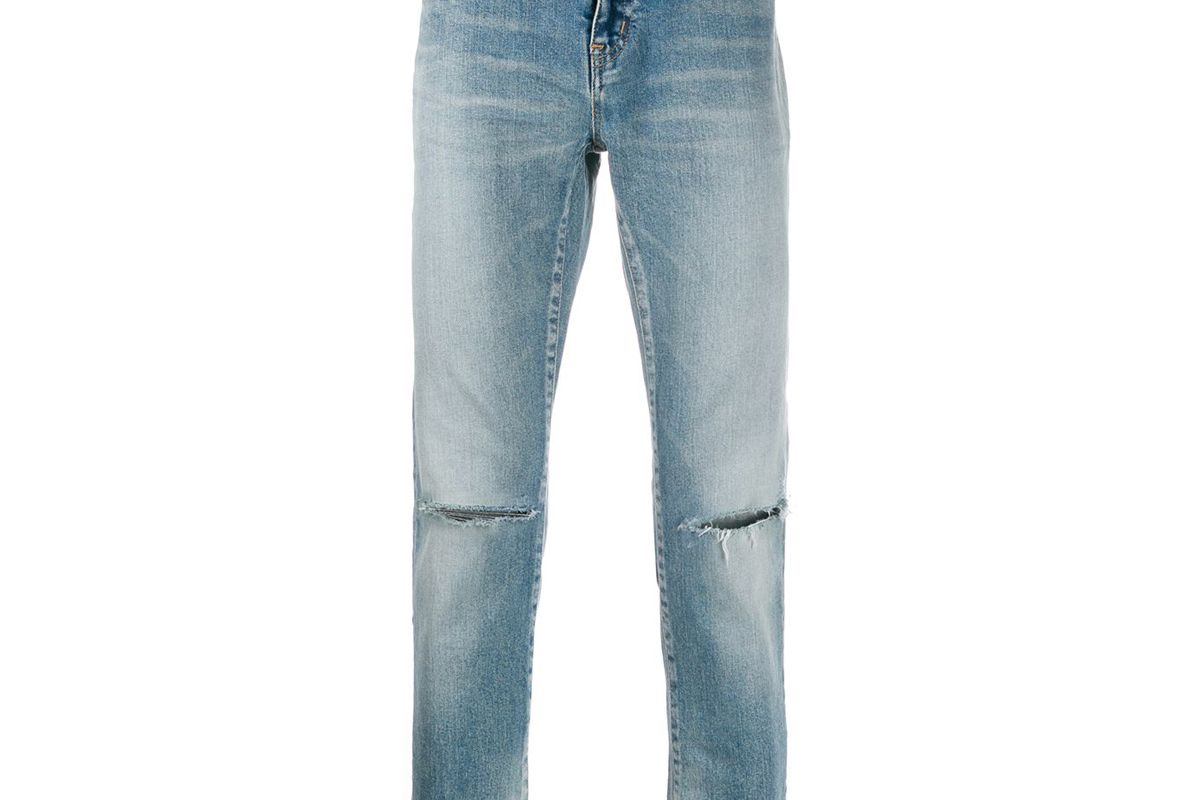 saint laurent distressed detail slim fit jeans