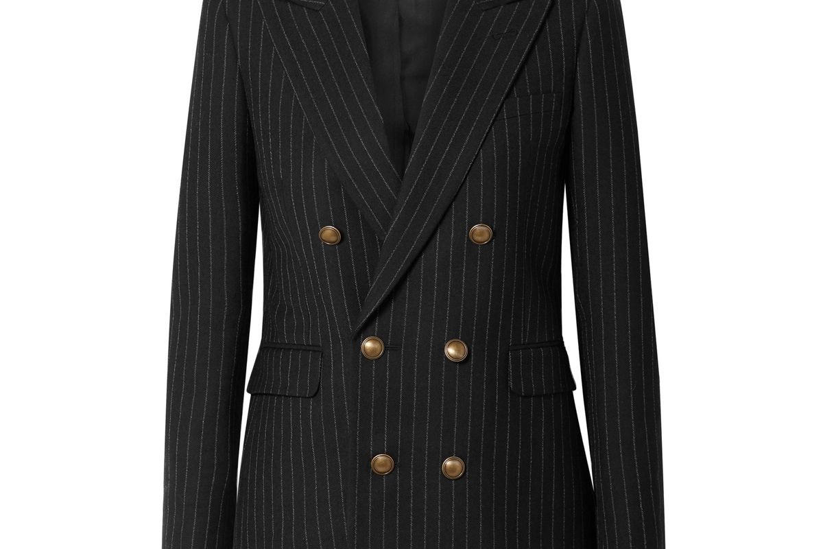saint laurent double breasted pinstriped wool blazer