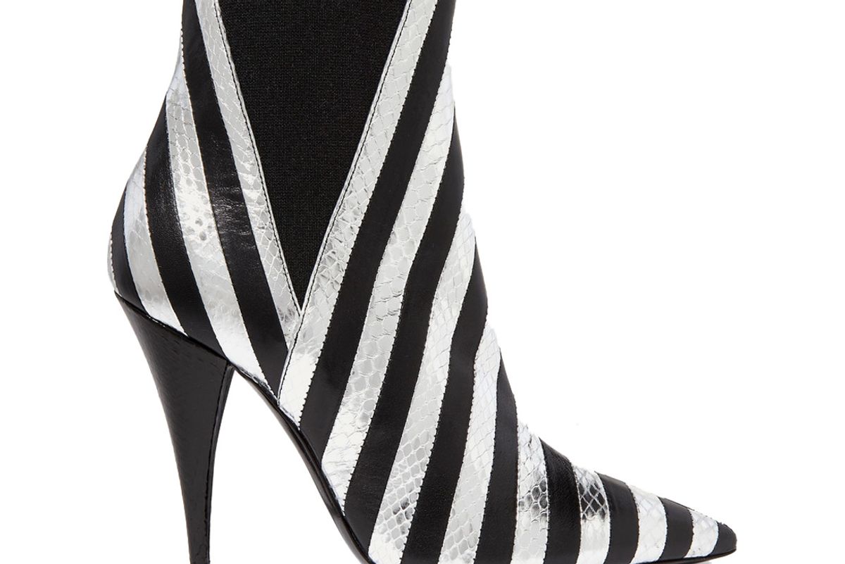 saint laurent kiki striped leather and watrsnake ankle boots