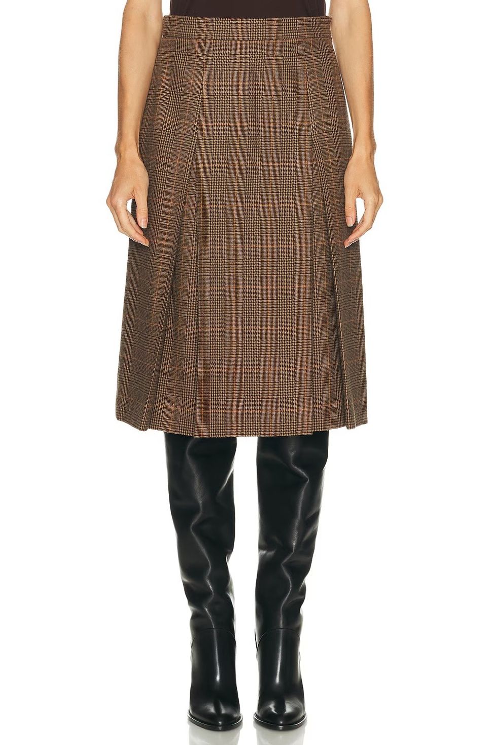 Saint Laurent Plaid Midi Skirt