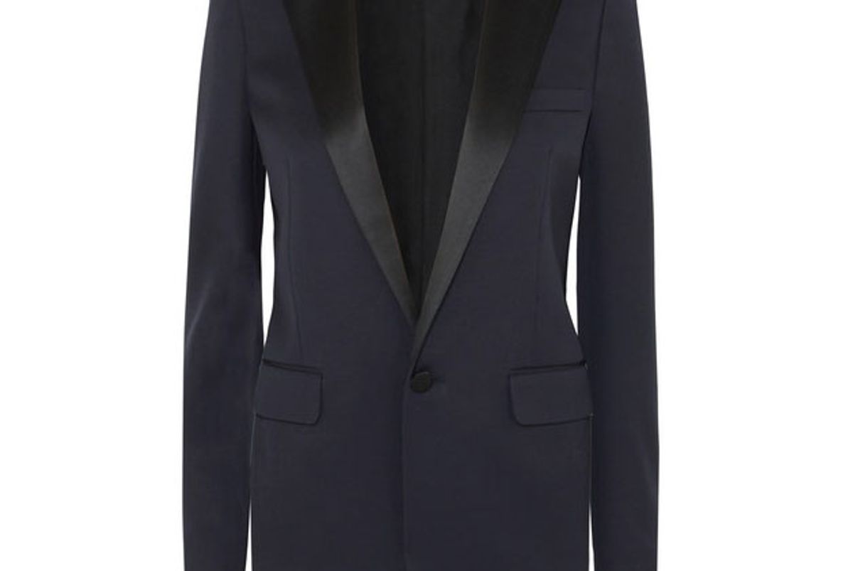 saint laurent satin trimmed grain de poudre wool tuxedo blazer