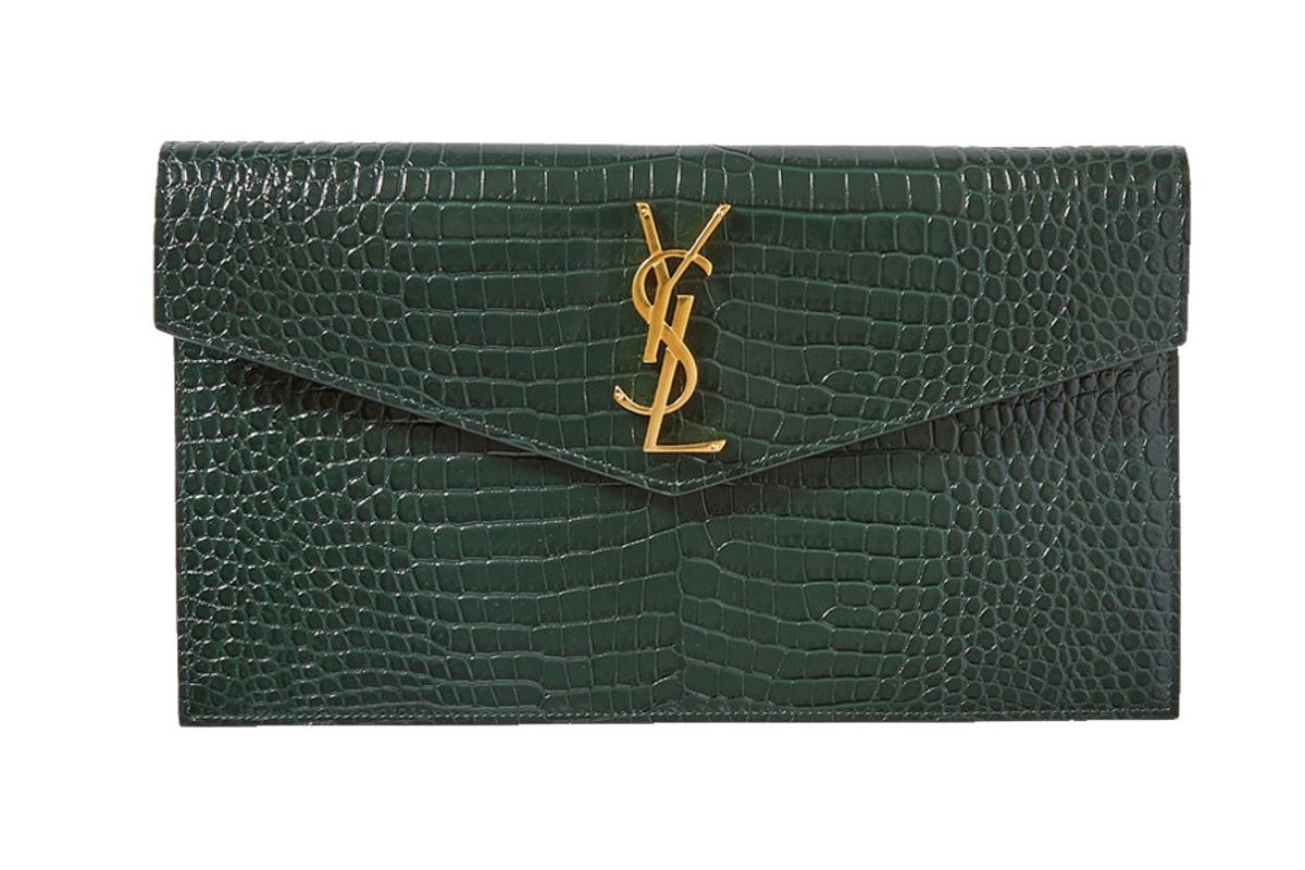 saint laurent uptown croc effect leather pouch