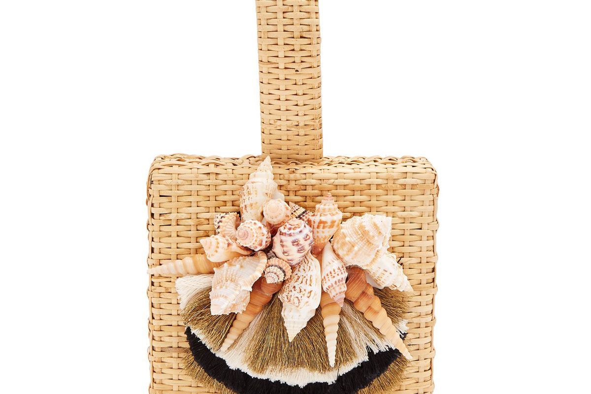 sanayi 313 iris seashell embellished straw box bag