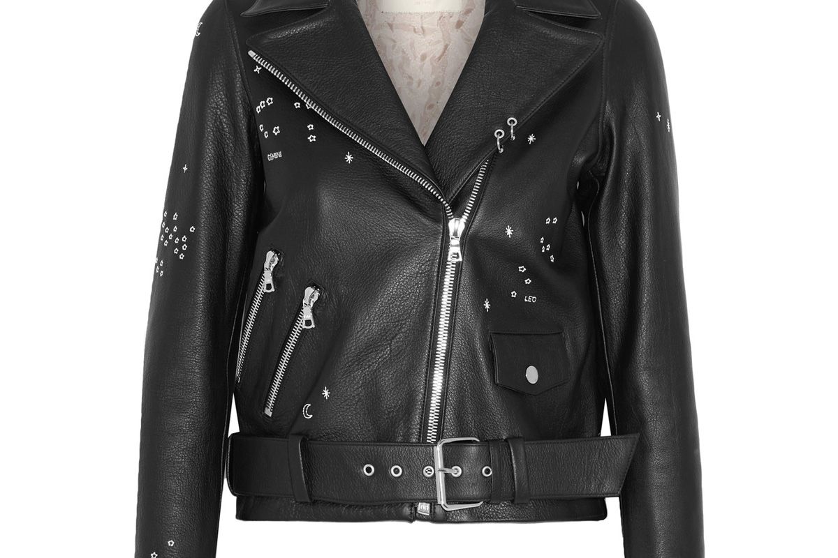 Astro Delancey Embroidered Textured-Leather Biker Jacket