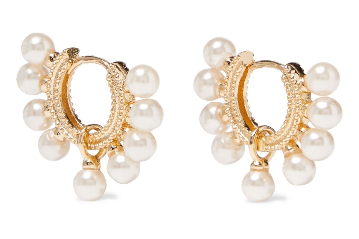 sashi lola 18 karat gold plated faux pearl hoop earrings