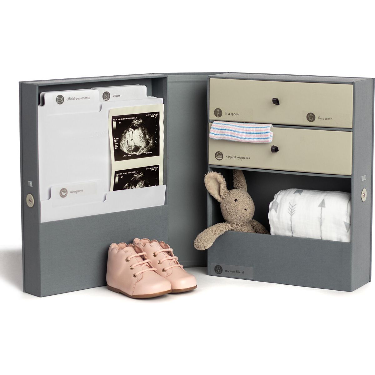 savor vault baby keepsake box slate