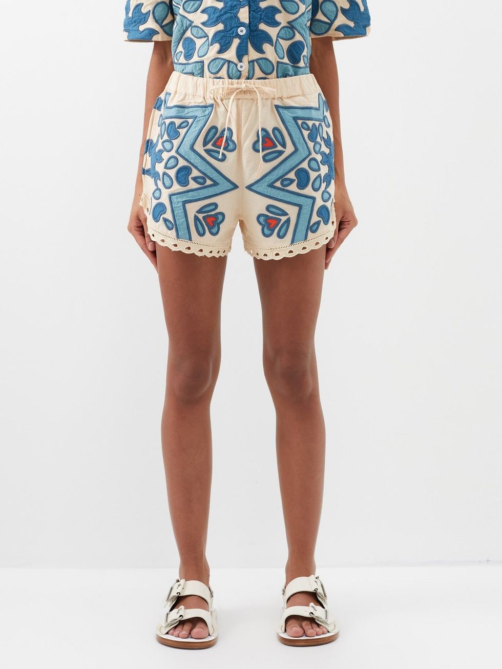 Sea Kaia Kaleidoscope Applique Cotton-blend Shorts