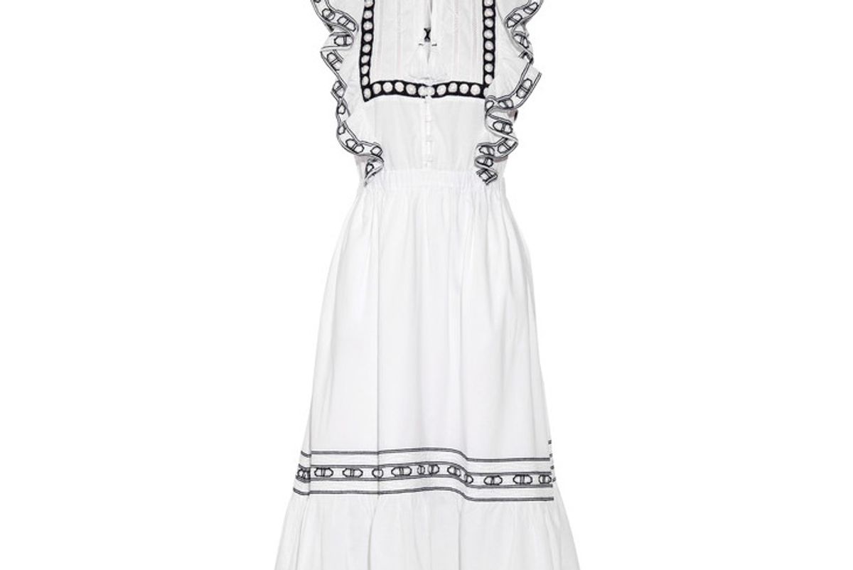 Ruffled Crochet-trimmed Cotton-voile Midi Dress