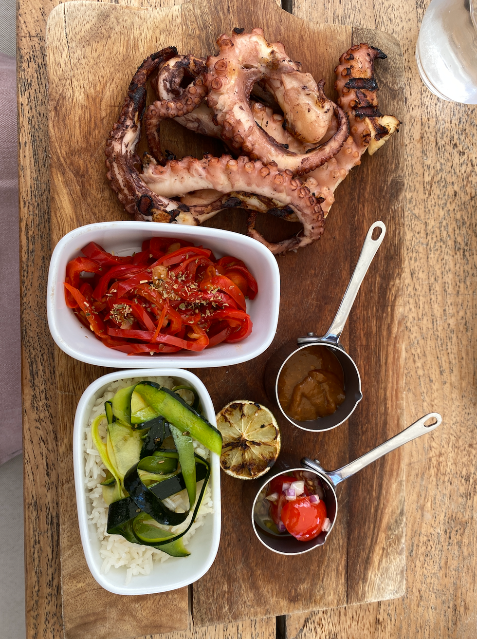 seafood spread on the beach