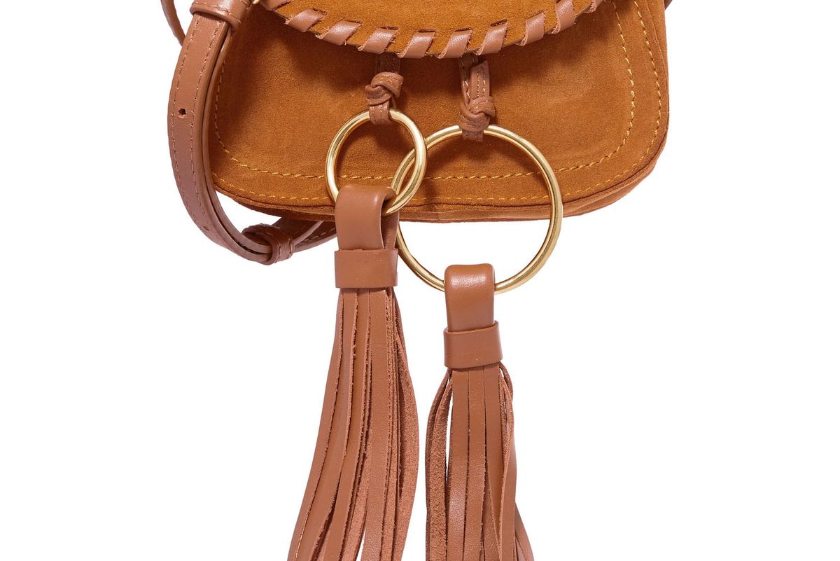 Polly Leather-Trimmed Tasseled Suede Shoulder Bag