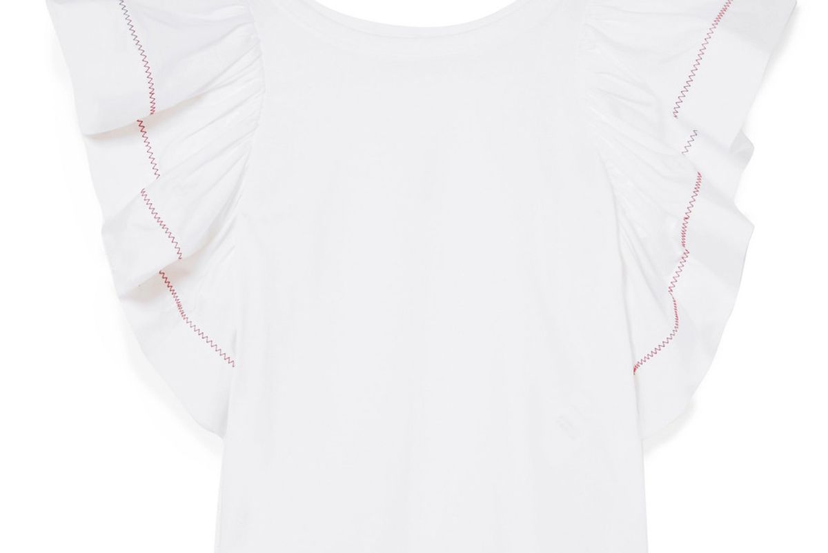 see by chloe ruffled poplin and cotton jersey top