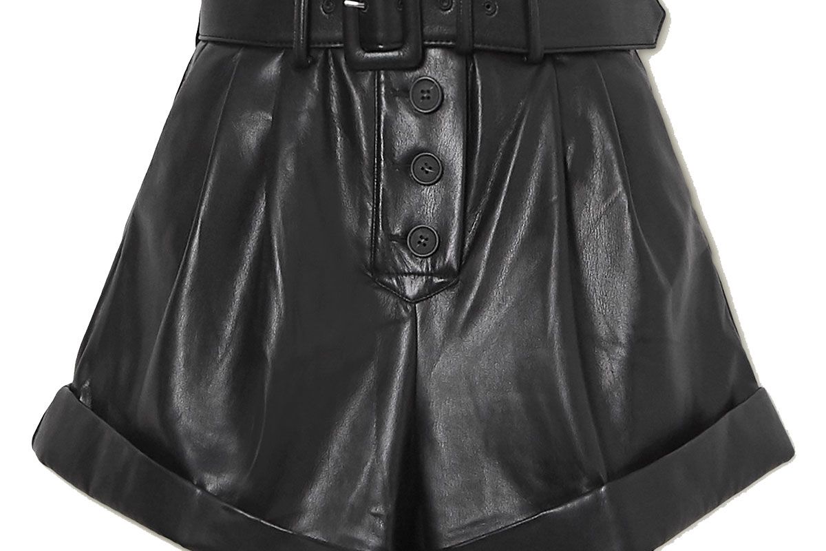 self portrait belted faux leather shorts