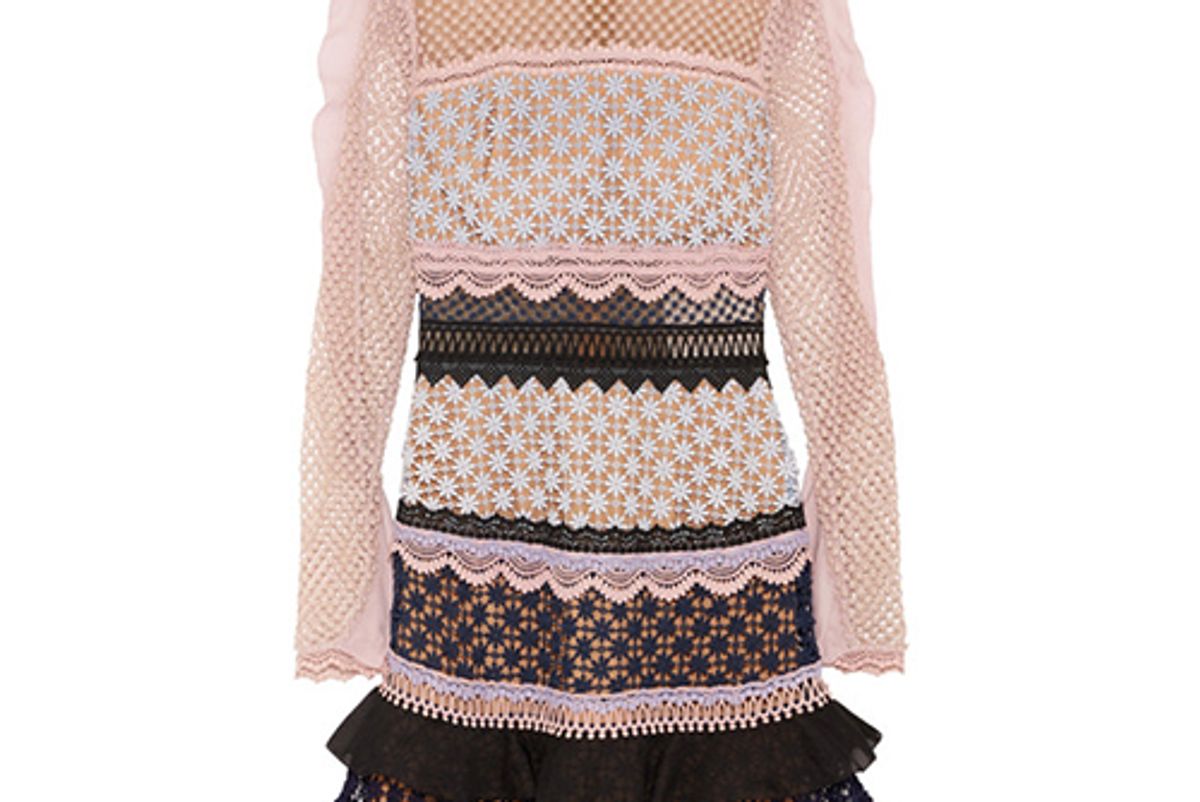 Self-Portrait Ruffle-trimmed guipure lace mini dress