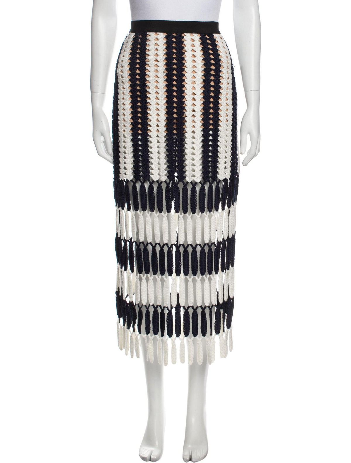 self portrait striped midi length skirt