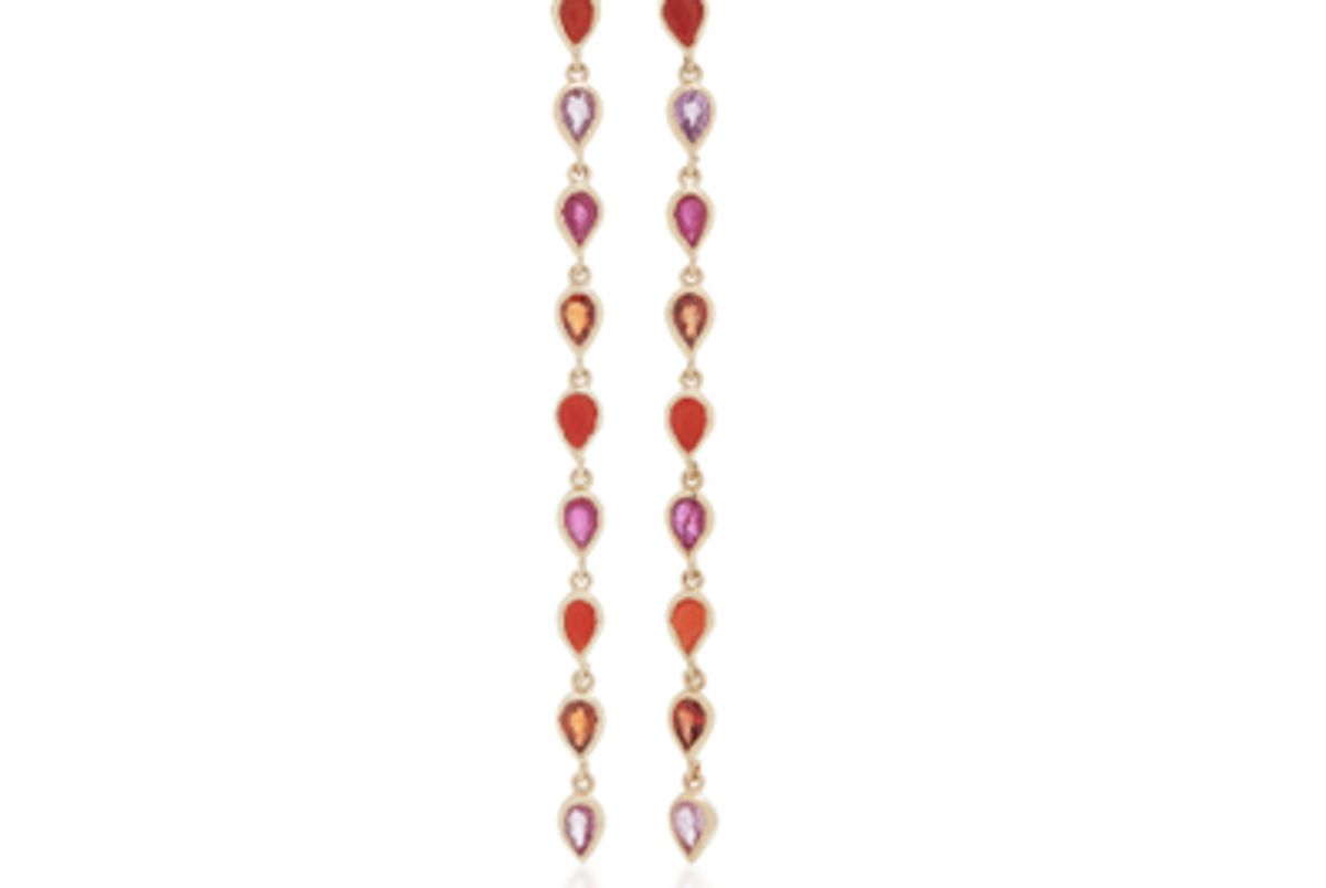 she bee 4k gold coral and sapphire drop earrings