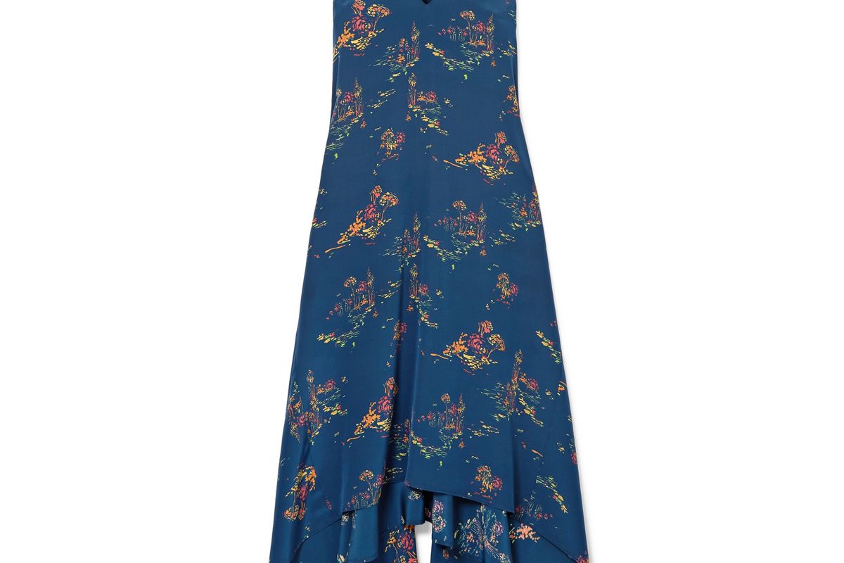 sies marjan asymmetric printed crepe de chine midi dress