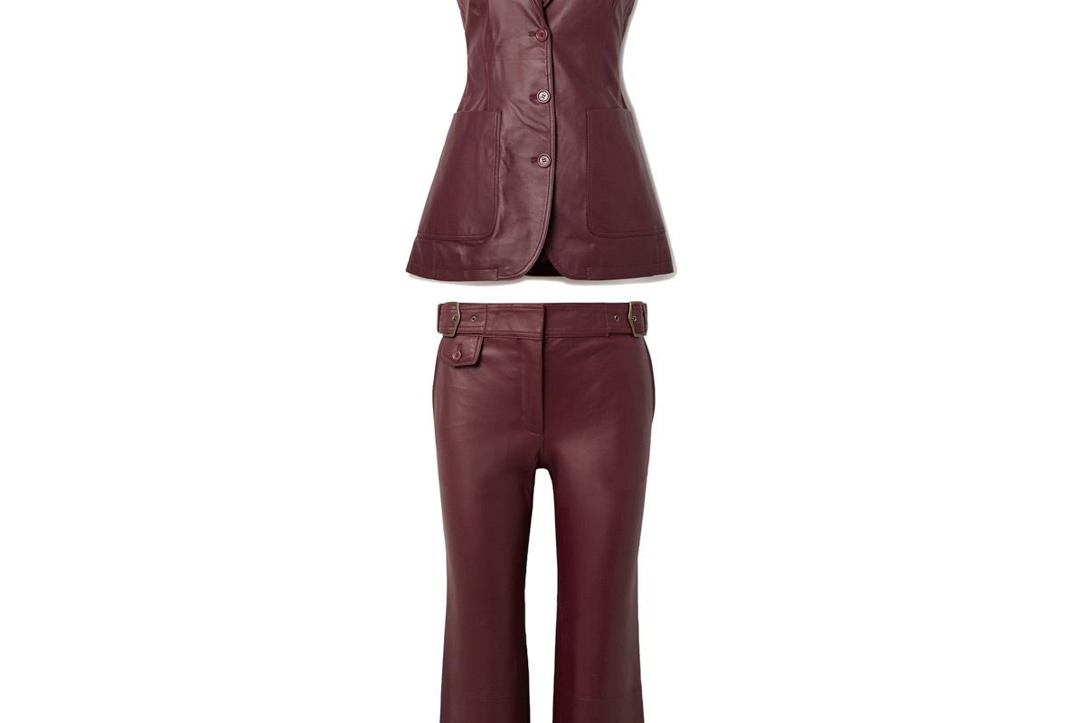 sies marjan leather vest and sies marjan belted cropped leather flared pants