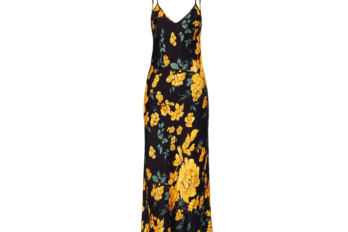 silk laundry 90s silk slip dress yellow flora