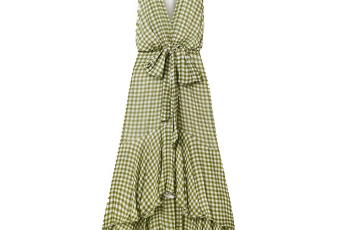 silvia tcherassi gina tie front gingham chiffon midi dress