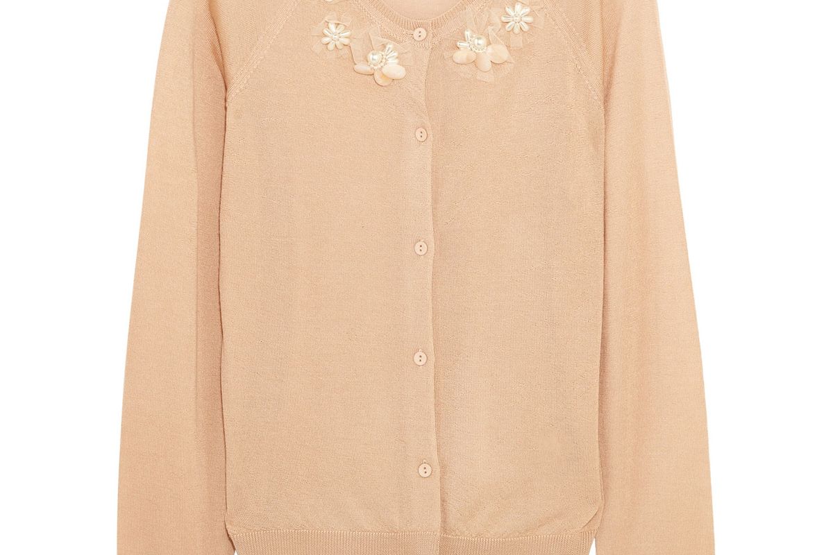 Embellished Merino Wool Cashmere and Silk-Blend Cardigan