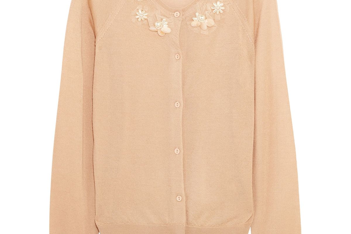 Embellished Merino Wool Cashmere and Silk-Blend Cardigan