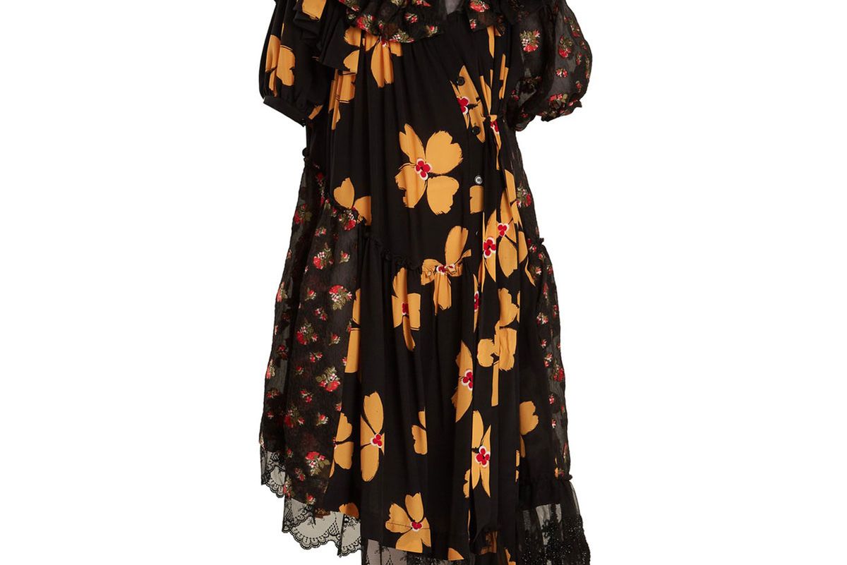 simone rocha floral print asymmetric gathered dress