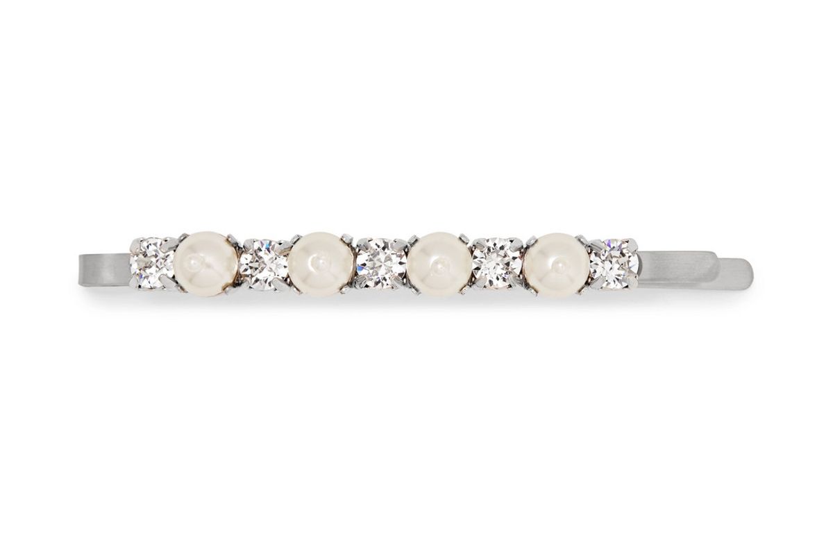 simone rocha silver tone faux pearl and crystal hair slide