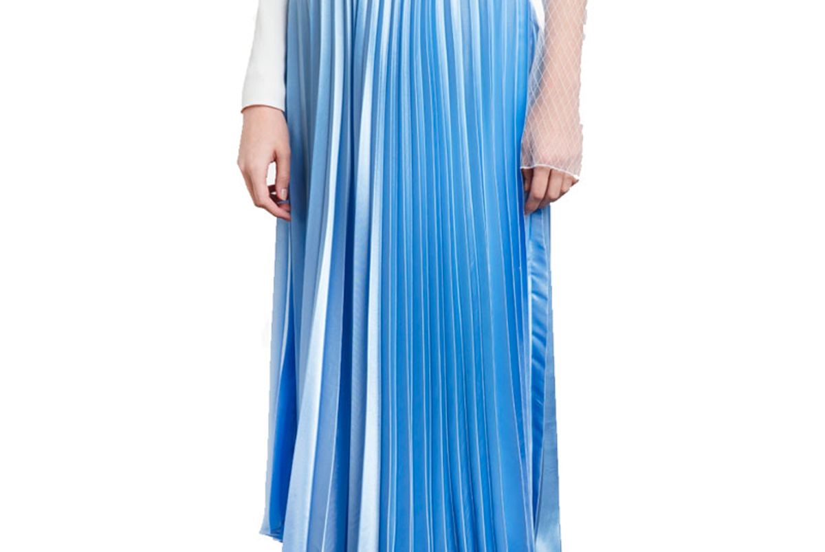 Sky Blue Satin Pleated Maxi Skirt