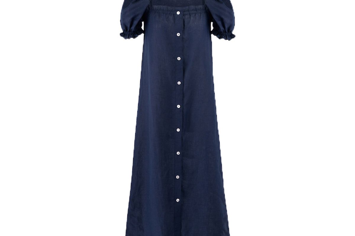 sleeper navy linen long dress