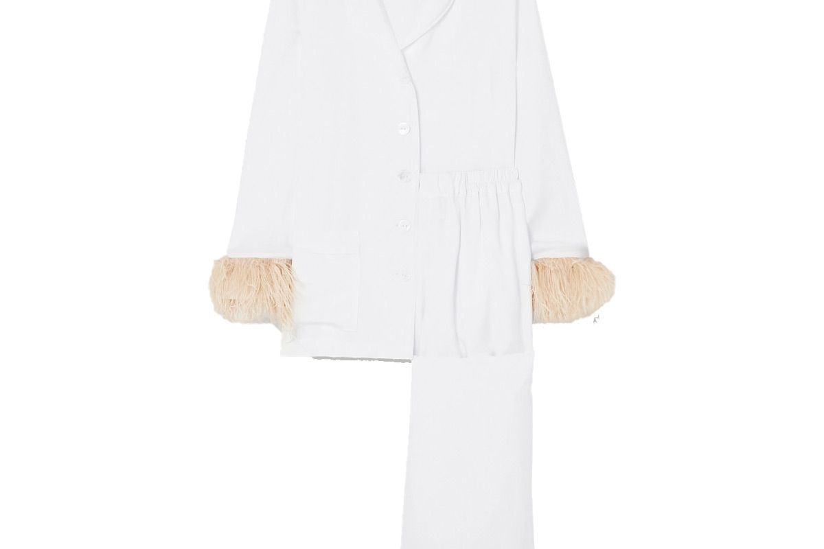 sleeper party feather trimmed crepe de chine pajama set