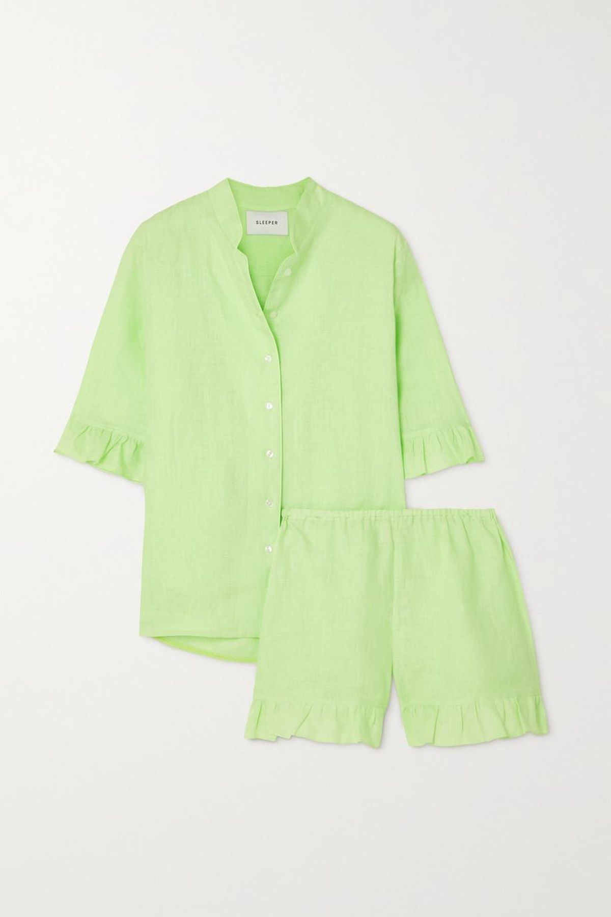 sleeper ruffled linen shirt and shorts set