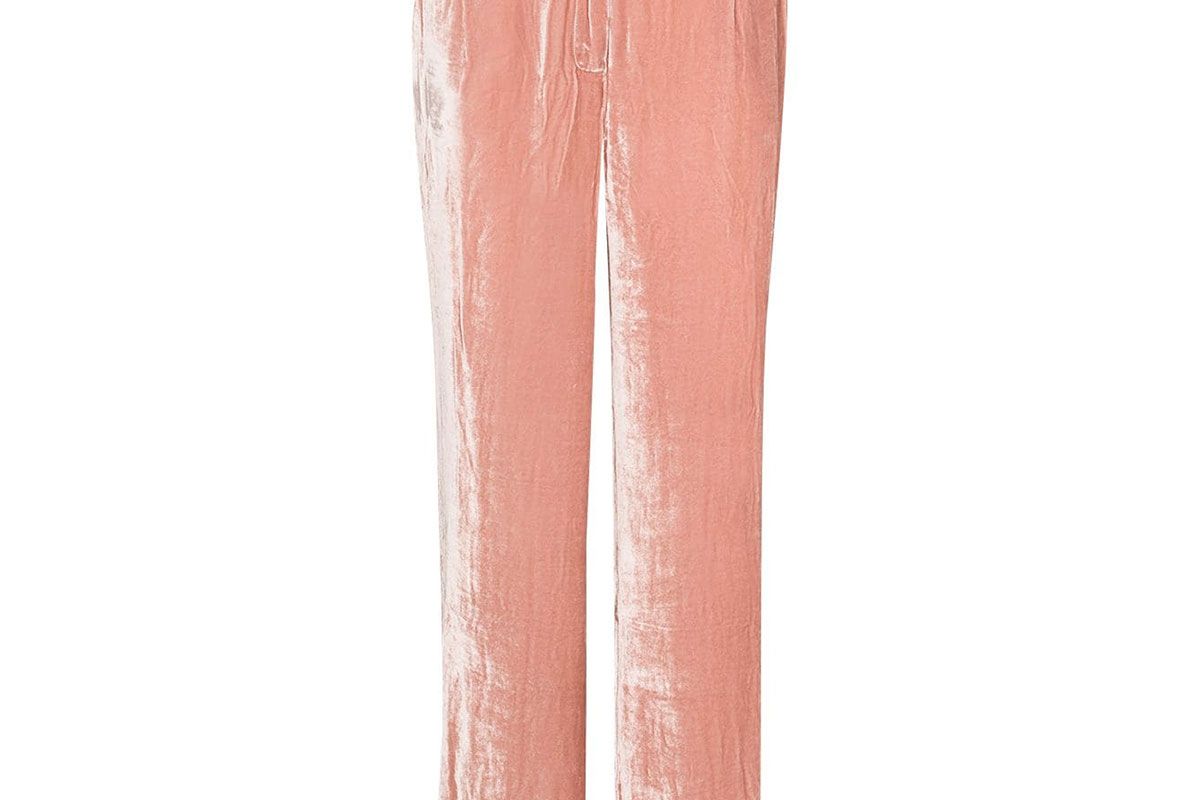sleeping with jacques high shine velvet effect trousers