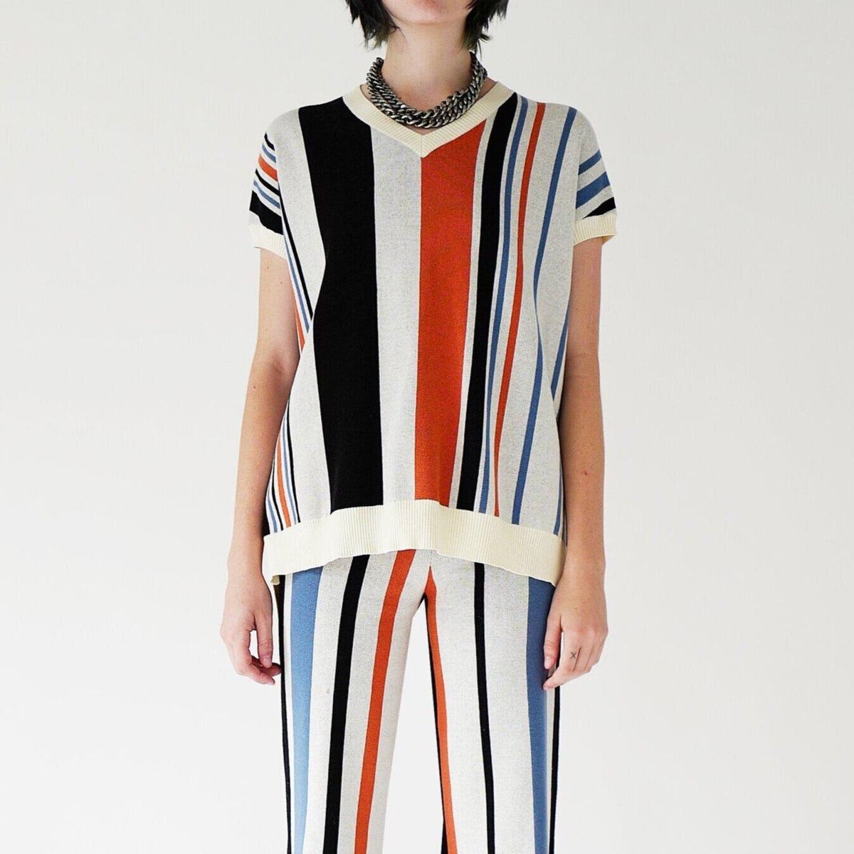 social work stripe oversized vest