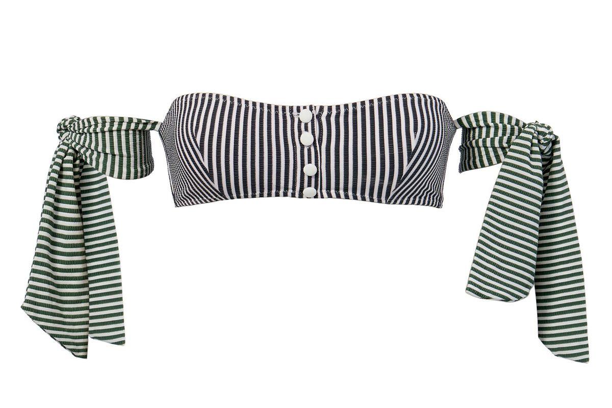 solid and striped mackenzie seersucker arm tie bikini top