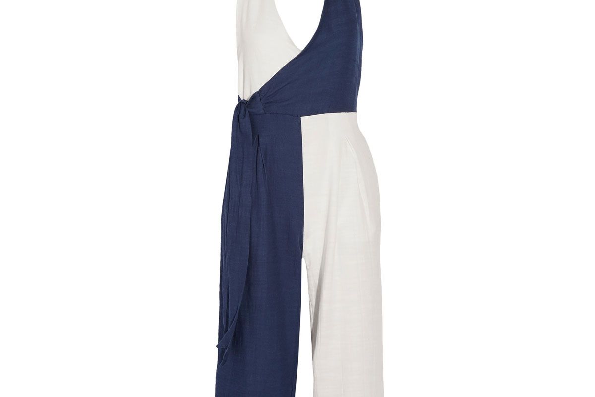 The Camille Color-Block Cotton-Blend Voile Halterneck Jumpsuit