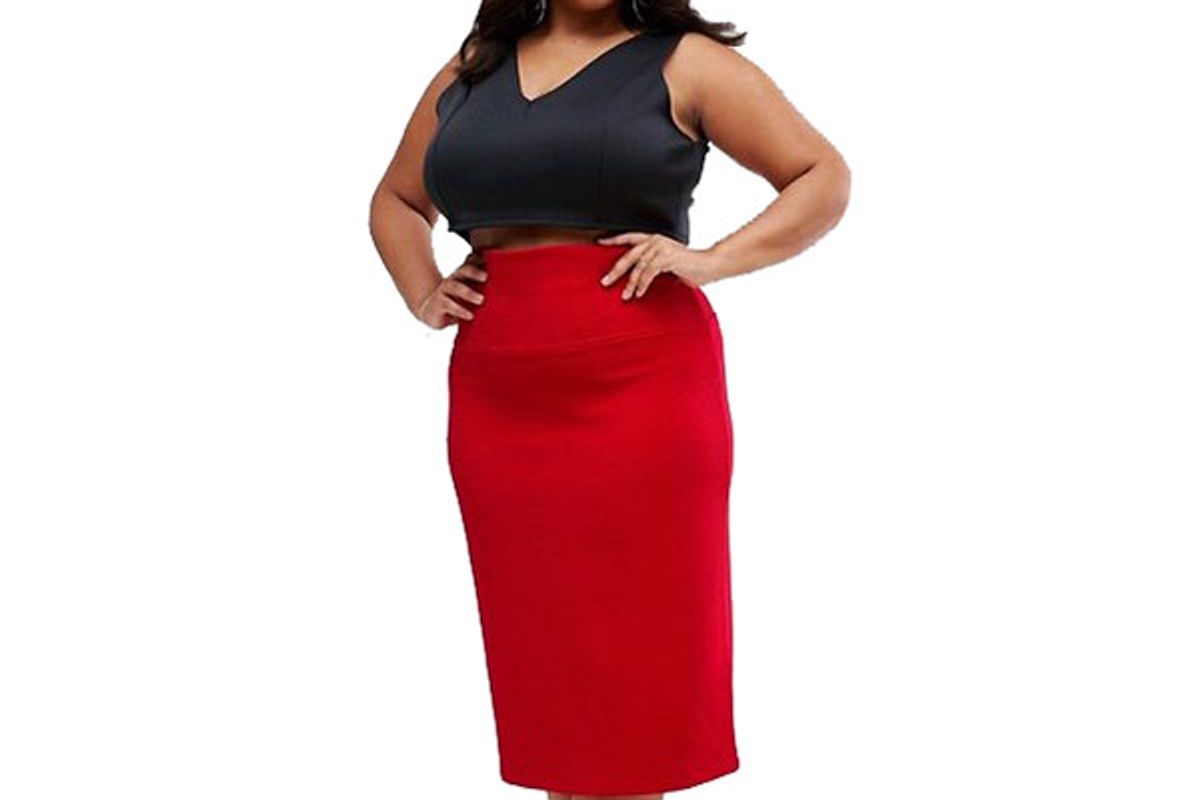 Curve High Waist Jersey Midi Skirt in Rib