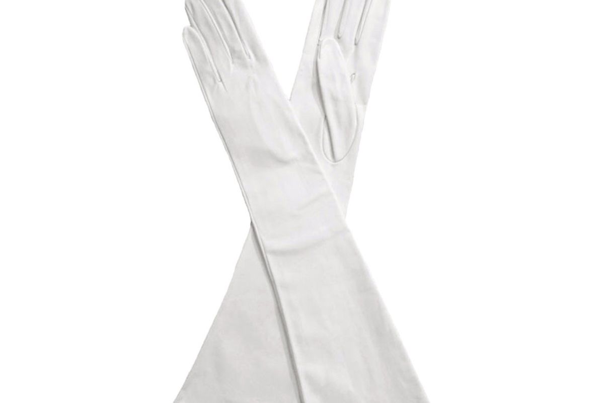 White Elbow Length Italian Kidskin Leather Gloves