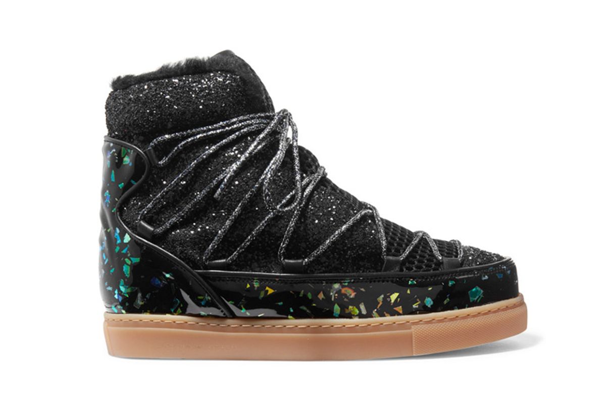 sophia webster quentin glittered leather shearling and mesh snow boots